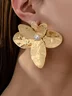 1pair Metal Flower Faux Pearl Earrings