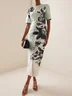 Light Green Urban Floral Short Sleeves Crew Neck Maxi Dress