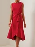 Black Sleeveless Midi Elegant A-line Dress with Waist Twist for Day-to-Night