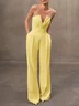 Women White Mesh Imitation Pearls Strapless Wide-Leg Jumpsuit