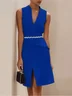 White V Neck Sleeveless Rhinestone A-Line Midi Dress