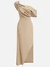 Khaki Boat Neck Sleeveless Maxi Dress with Ruched