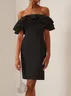 Pink Off The Shoulder Ruffled Sheath Midi Dress