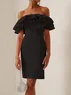 Black Off The Shoulder Ruched Sheath Midi Dress