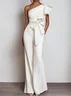 Women White Bow One Shoulder Wide-Leg Jumpsuit