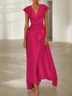Blue Cap Sleeve Bow Satin A-Line Maxi Dress