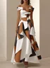 White-brown Printed Off-the-Shoulder Maxi Dress