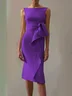Pink Ruched Boat Neck Sleeveless Sheath Midi Dress