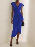 Green Cowl Neck Ruched Cap Sleeve Sheath Midi Dress