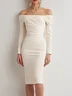 Apricot White Off The Shoulder Long Sleeve Sheath Knee Length Dress