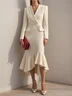 White Shawl Collar Long Sleeve Midi Mermaid Dress