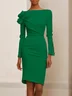 White Bow Long Sleeve Sheath Midi Dress
