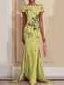 Yellow Floral Short Sleeve A-Line Gown