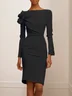 White Bow Long Sleeve Sheath Midi Dress