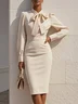Light Blue Bow Neck Long Sleeve Sheath Midi Blazer Dress