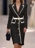 Off White Piping Lapel Collar Long Sleeve Sheath Midi Blazer Dress