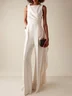 Women White Sleeveless Ruched Wide-Leg Jumpsuit