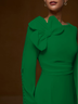 White Bow Long Sleeve Sheath Midi Dress