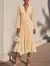 Light Blue Pleated Ruched Balloon Sleeve A-Line Midi Chiffon Dress