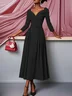 Off White Pleated Ruched Three Quarter Sleeve A-Line Maxi Dress