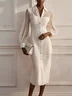 White Shirt Dress Shirt Collar Long Sleeve Balloon Sleeve Sheath Midi Dress