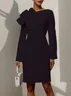 White Bow Long Sleeve Sheath Midi Dress