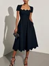 Purplish Blue Irregular Craftsmanship Classic Square Neck Short Sleeve A-Line Midi Dress