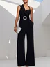 Black Side-Slit Sleeveless Wide-Leg Jumpsuit With Belt