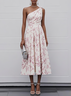 Pink One Shoulder Floral Sleeveless A-Line Midi Dress