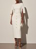 White Buckle Classic Crew Neck Short Sleeve Sheath Midi Dress