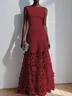 Light Blue Lace Classic Boat Neck Sleeveless A-Line Maxi Dress