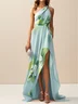 Light Blue Asymmetric Printing Classic One Shoulder Sleeveless A-Line Maxi Dress