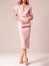 Light Blue Classic V Neck Short Sleeve Dolman Sleeve Sheath Midi Dress