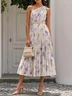 White Chiffon One Shoulder Sleeveless A-Line Midi Dress