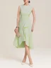 Light Blue Sleeveless Midi Elegant A-line Dress with Waist Twist for Day-to-Night