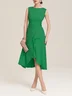 Light Blue Sleeveless Midi Elegant A-line Dress with Waist Twist for Day-to-Night