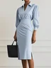 Light Gray Classic Shirt Collar Long Sleeve Sheath Midi Two-Piece Dress