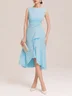 Light Blue Sleeveless Midi Elegant A-line Dress with Waist Twist for Day-to-Night