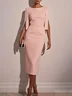 White Imitation Pearls Classic Crew Neck Half Sleeve Sheath Midi Dress