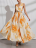 Yellow Chiffon V Neck Sleeveless A-Line Maxi Dress