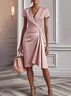 Pink Irregular Craftsmanship Ruched A-Line Midi Dress