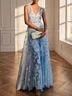 Light Blue Chiffon V Neck Sleeveless A-Line Maxi Dress