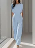 Off White Crew Neck Plain Ruched Urban Jumpsuit 