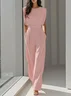 Off White Crew Neck Plain Ruched Urban Jumpsuit 