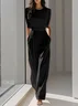 Off White Crew Neck Plain Ruched Urban Jumpsuit 