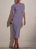 White Imitation Pearls Classic Crew Neck Half Sleeve Sheath Midi Dress