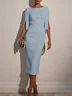 White Imitation Pearls Classic Crew Neck Half Sleeve Sheath Midi Dress