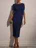 White Imitation Pearls Classic Crew Neck Half Sleeve Sheath Midi Dress