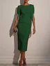White Imitation Pearls Classic Crew Neck Half Sleeve Sheath Midi Dress