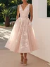 Light Pink Jacquard V Neck Sleeveless A-Line Midi Dress